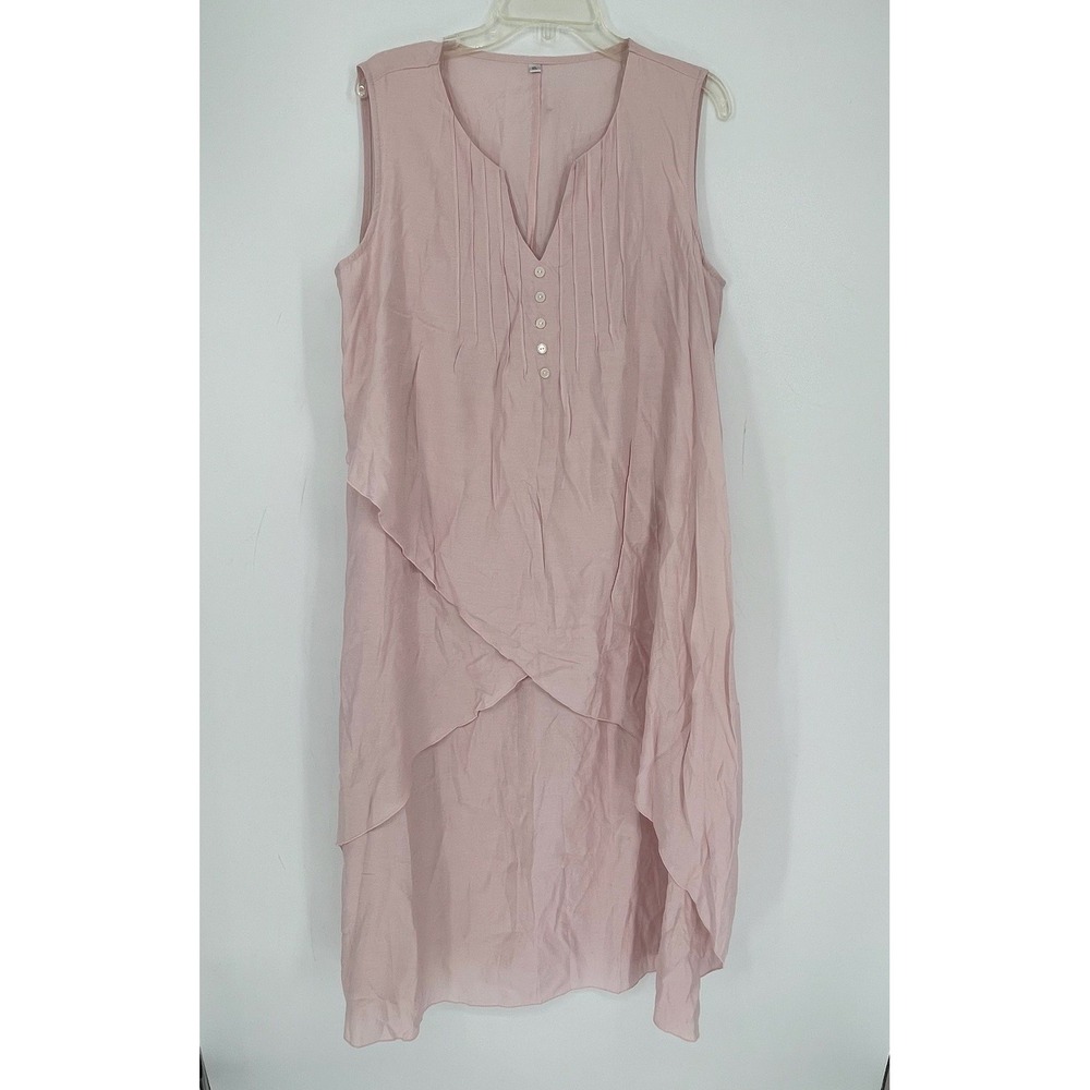 Women's Pink V-Neck Stretch Layered Asymmetrical Sleeveless Tunic Dress Size XL